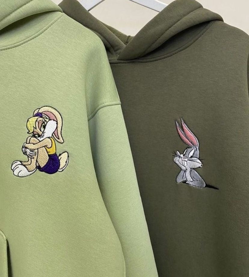 Lola and bugsbunny embroidery design couples sweatshirt hoodie combo couple bestfriend gifting set
