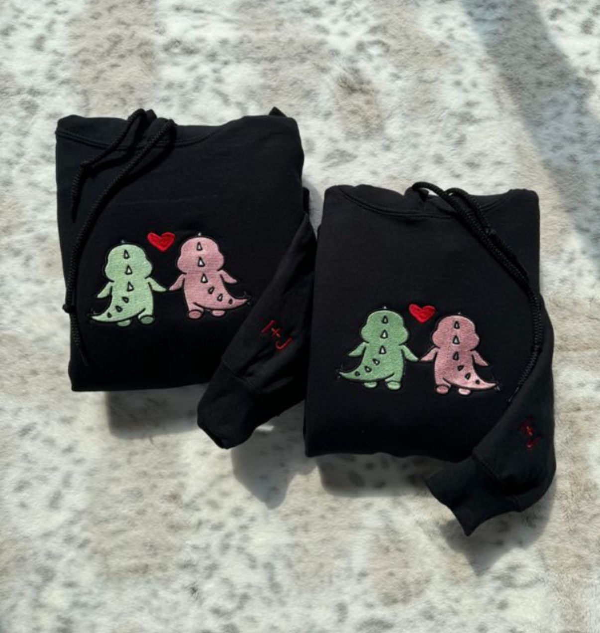 Dinos Holding Hand Matching Cartoon embroidery Hoodie, Sweatshirt Combo