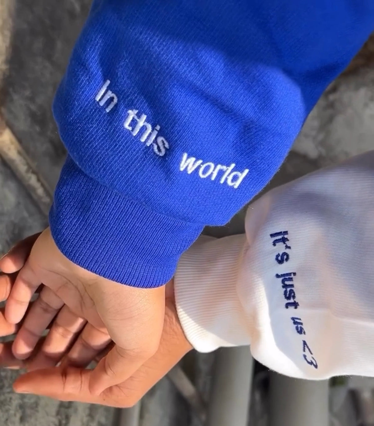 In this World, Its Just Us Sleeve Embroidery Hoodie, Sweatshirt Combo
