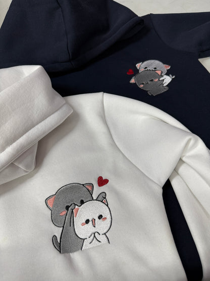 Dudu Bubu Couple Cartoon Embroidered Hoodie , Sweatshirt Combo