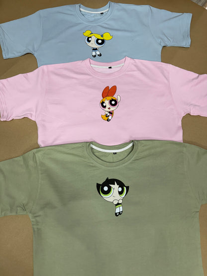 Powerpuff girls Bestie Trio T-Shirt Set of 3 Front Print Back print