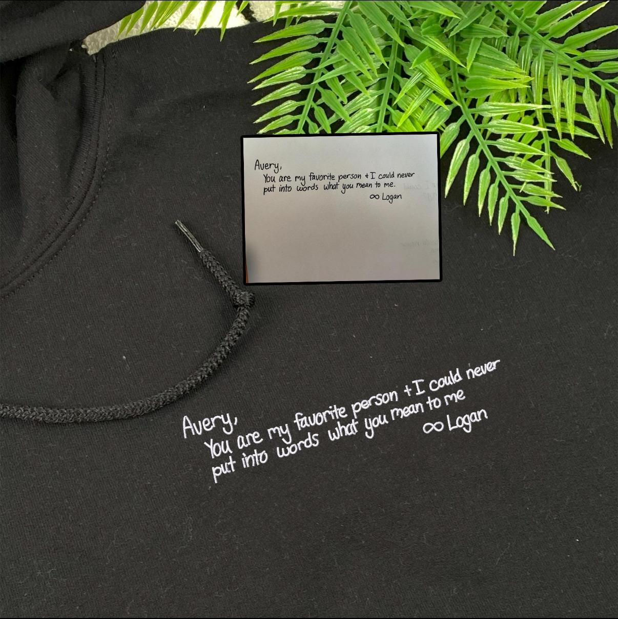 Custom Handwriting Embroidery,Singe Hoodie Sweatshirt