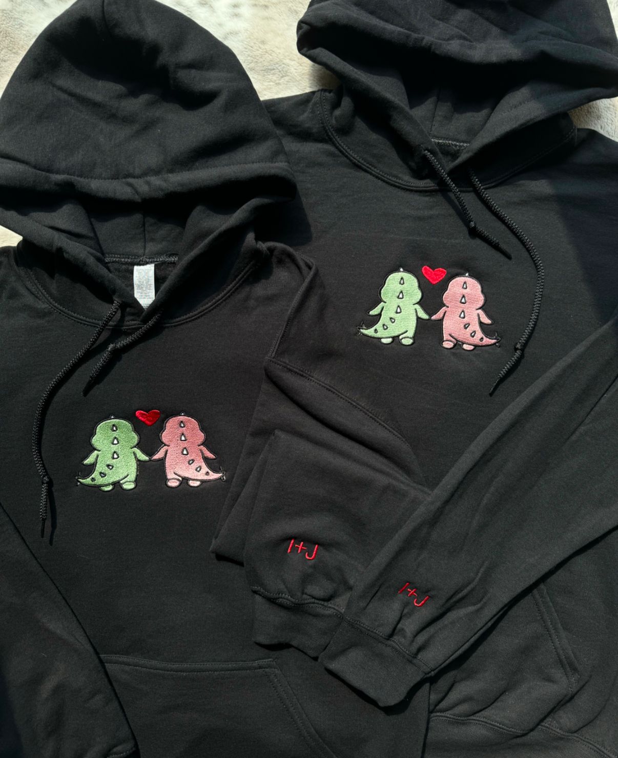 Dinos Holding Hand Matching Cartoon embroidery Hoodie, Sweatshirt Combo
