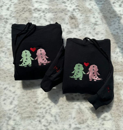 Dinos Holding Hand Matching Cartoon embroidery Hoodie, Sweatshirt Combo