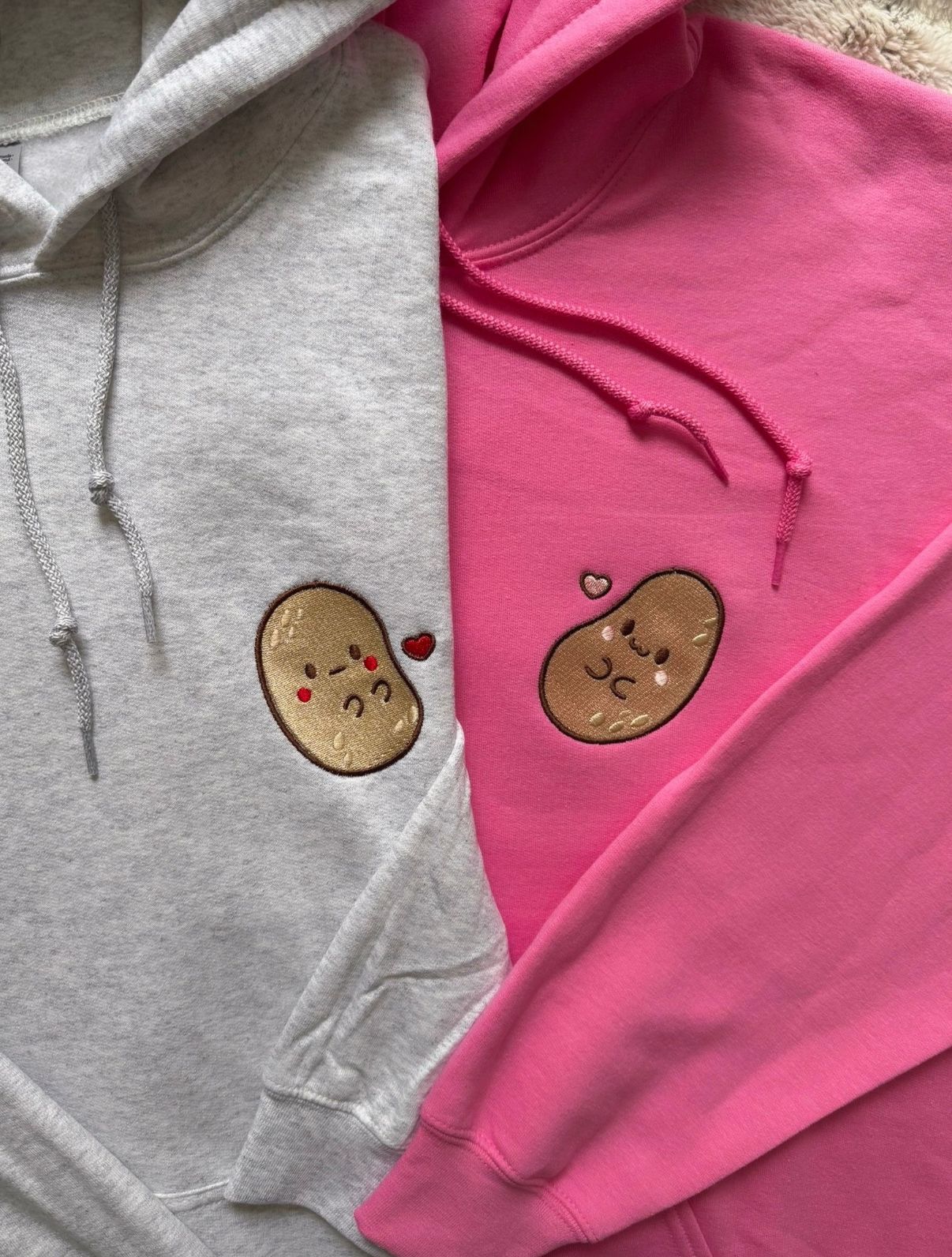 Potato Matching Embroidery Hoodie, Sweatshirt Set