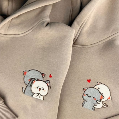 Dudu Bubu Couple Cartoon Embroidered Hoodie , Sweatshirt Combo