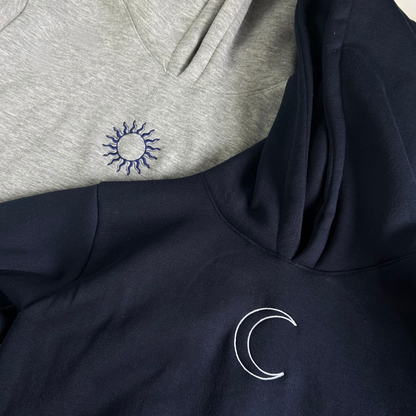 Sun, Moon Minimal Embroidery Hoodie ,Sweatshirt Combo