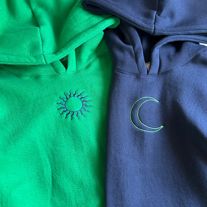 Sun, Moon Minimal Embroidery Hoodie ,Sweatshirt Combo