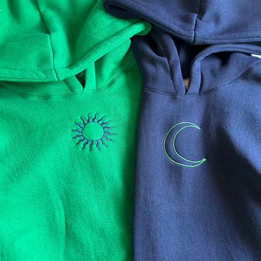 Sun, Moon Minimal Embroidery Hoodie ,Sweatshirt Combo