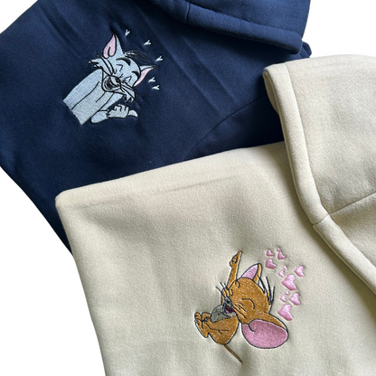 Tom and Jerry Pointing Cartoon Embroidered Combo Hoodie Sweatshirt