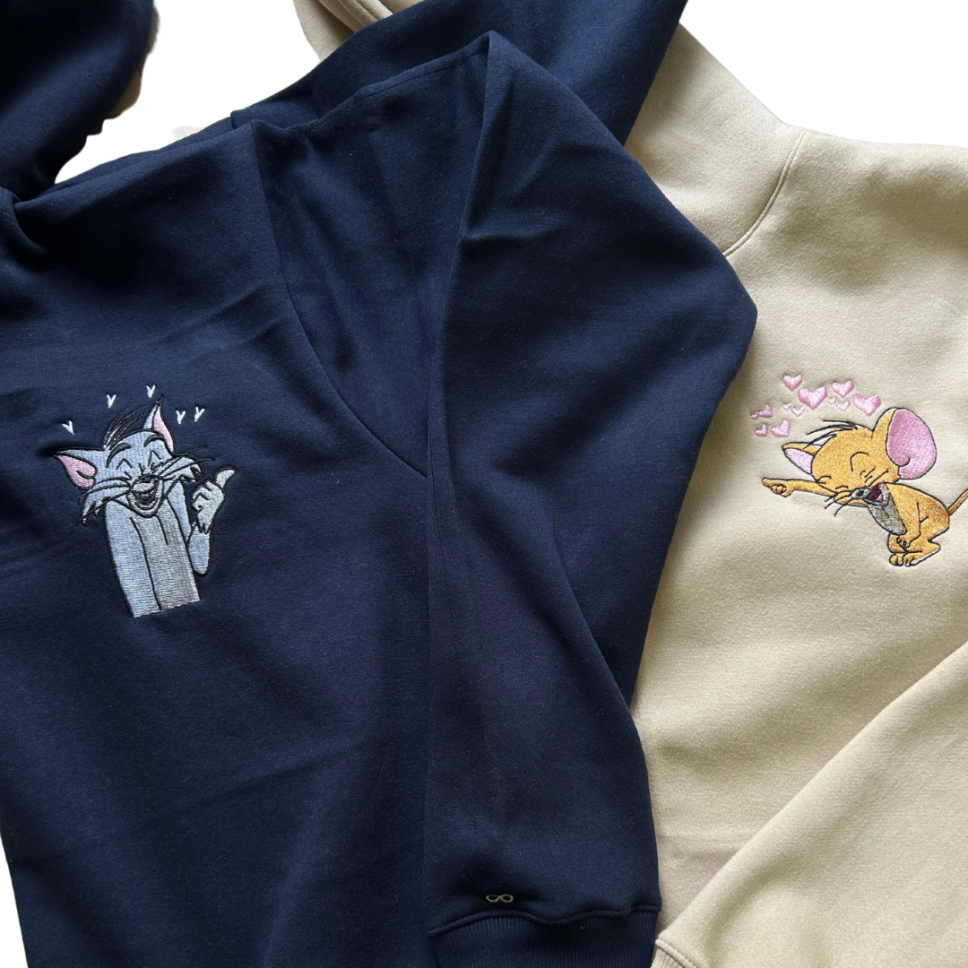 Tom and Jerry Pointing Cartoon Embroidered Combo Hoodie Sweatshirt