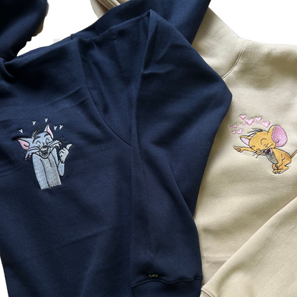 Tom and Jerry Pointing Cartoon Embroidered Combo Hoodie Sweatshirt