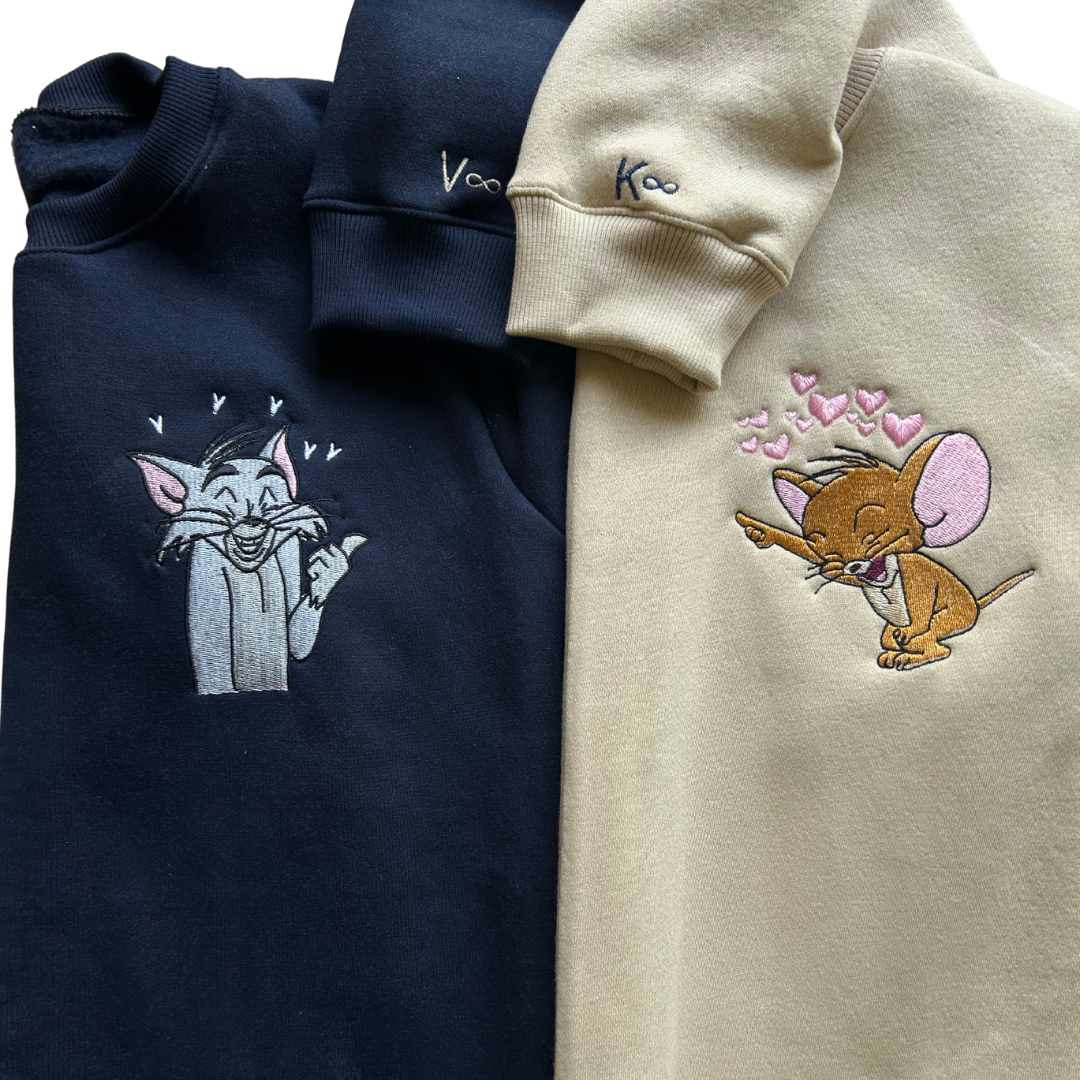 Tom and Jerry Pointing Cartoon Embroidered Combo Hoodie Sweatshirt