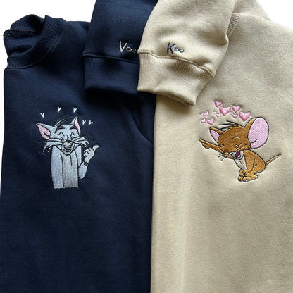 Tom and Jerry Pointing Cartoon Embroidered Combo Hoodie Sweatshirt
