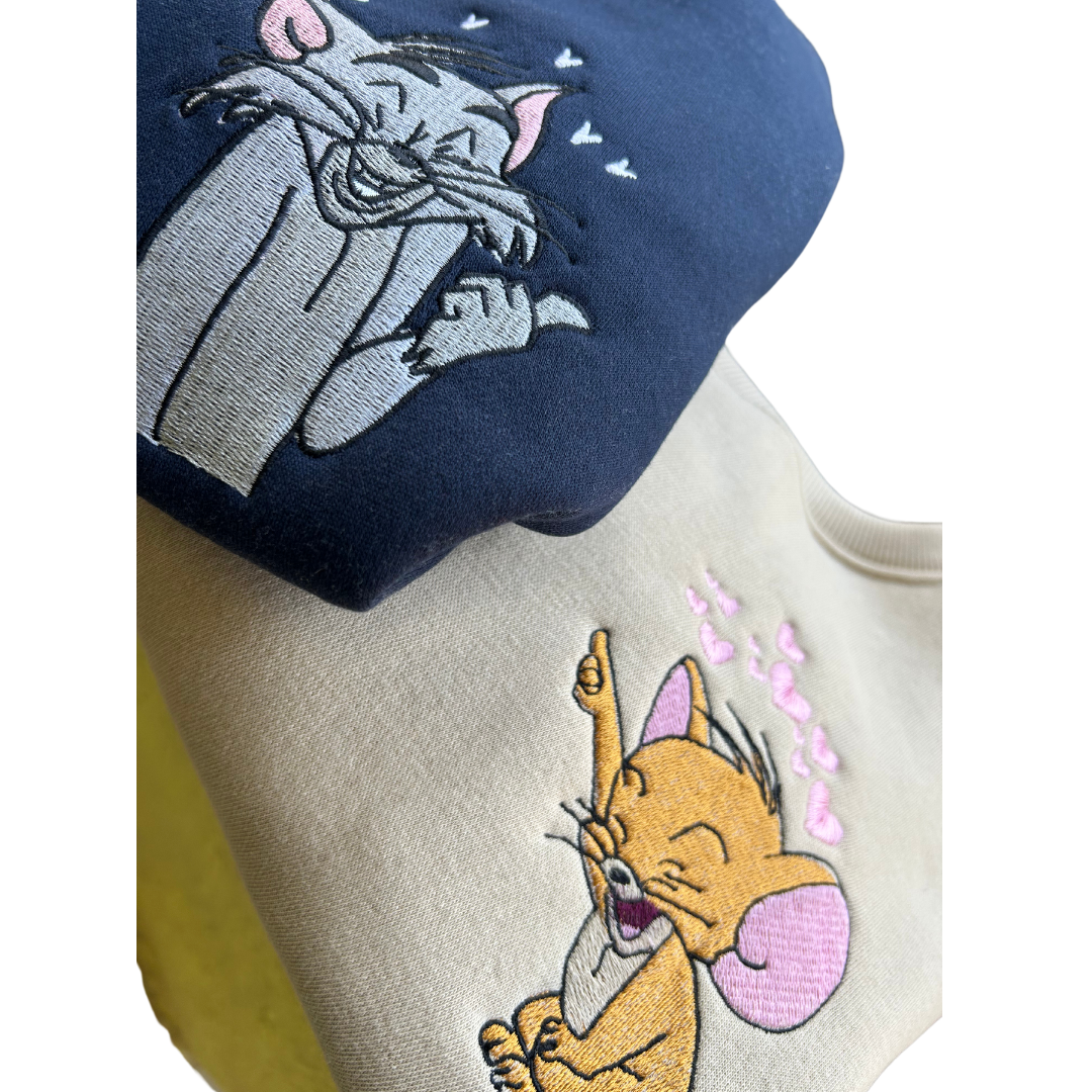 Tom and Jerry Pointing Cartoon Embroidered Combo Hoodie Sweatshirt