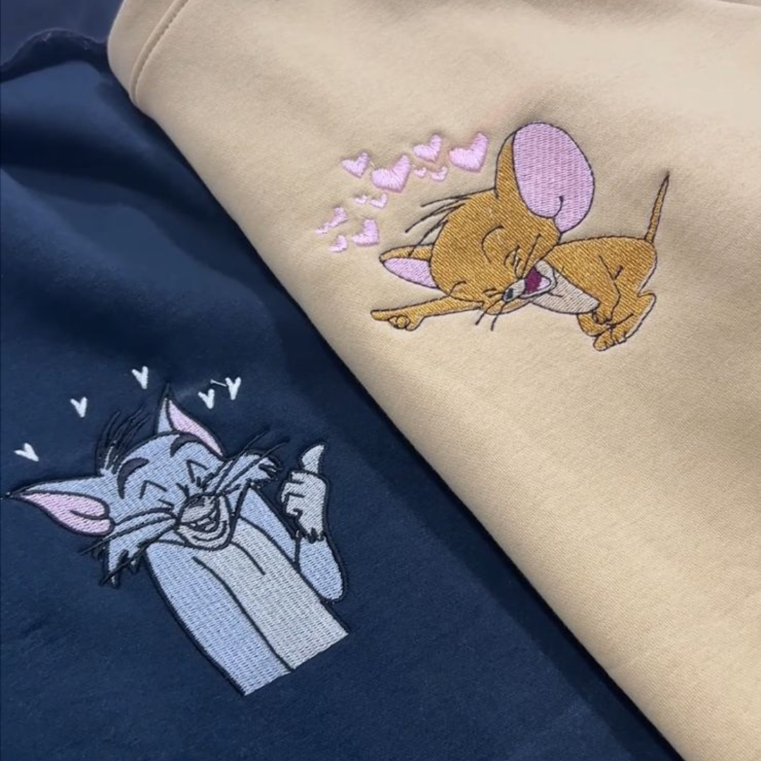 Tom and Jerry Pointing Cartoon Embroidered Combo Hoodie Sweatshirt