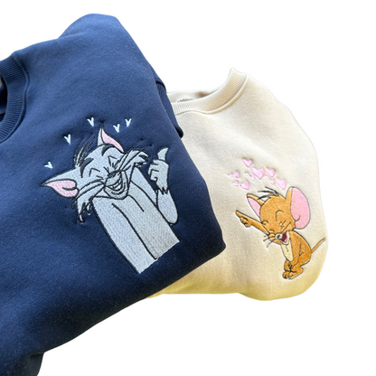 Tom and Jerry Pointing Cartoon Embroidered Combo Hoodie Sweatshirt